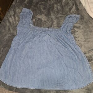 Express Light Blue Ruffle Sleeve Blouse